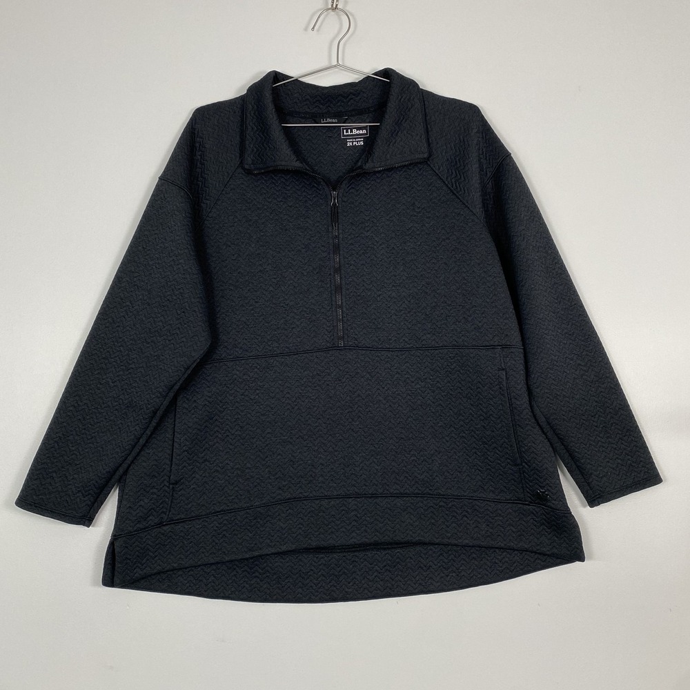 LL. Bean Sweater Womens 2X Plus Black Herringbone 1/4 Zip Collared Pullover Knit